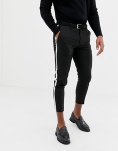 Черные укороченные строгие брюки с полосами по бокам Burton Menswear - Черный