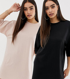 2 платья-футболки (черное/бежевое) в стиле oversize Missguided - Мульти