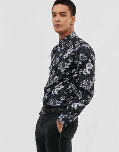 Облегающая рубашка с леопардовым и цветочным принтом Twisted Tailor - Серый