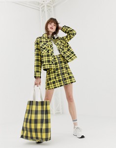 Желтая мини-юбка в клетку Monki - Мульти