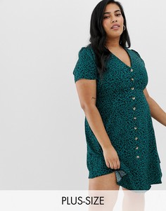 Зеленое платье на пуговицах с леопардовым принтом New Look Curve - Зеленый
