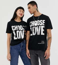 Черная футболка из органического хлопка с блестящим принтом Help Refugees Choose Love - Черный