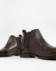 Коричневые кожаные ботинки челси с однотонной подошвой ASOS DESIGN - Коричневый