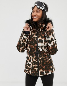 Комбинируемая горнолыжная куртка с поясом, дутыми вставками и леопардовым принтом ASOS 4505 - Мульти