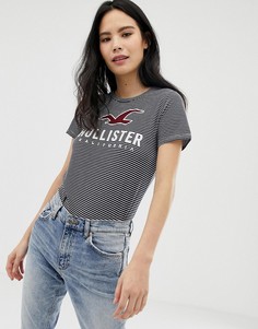 Футболка с полосками и логотипом Hollister - Темно-синий