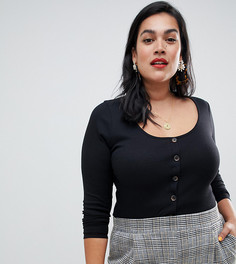 Черный лонгслив в рубчик на пуговицах New Look Curve - Черный