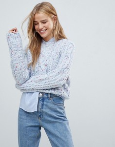 Голубой вязаный джемпер с узором в косичку Pull&Bear - Синий Pull&;Bear