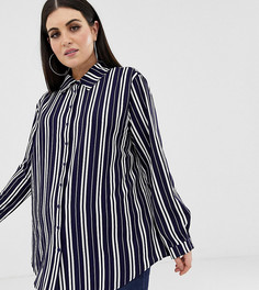 Темно-синяя oversize-рубашка в полоску на пуговицах PrettyLittleThing Plus - Черный