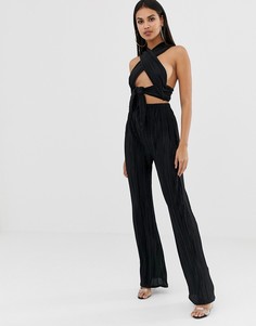 Черные плиссированные брюки с широкими штанинами PrettyLittleThing - Черный