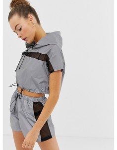 Серый спортивный кроп-топ с капюшоном и сетчатыми вставками Missguided - Серый