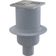 Душевой трап AlcaPlast 105х105/50 подводка прямая, нержавеющая сталь, гидрозатвор мокрый (APV2)