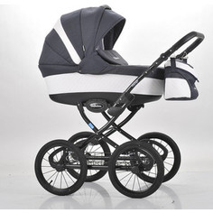 Коляска Mr Sandman Voyage Premium Люлька (50пр кожа) Белый Перфорированный - Темно-Синий (KMSVP50-0699CH11)