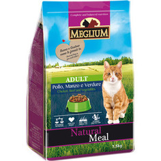 Сухой корм MEGLIUM Natural Meal Cat Adult Chicken, Beef & Vegetables с курицей, говядиной и овощами для взрослых кошек 1,5кг (MGS0101)
