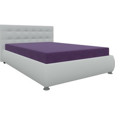 Кровать Мебелико Рио осн микровельвет фиолетовый, компэко-кожа белый АртМебель