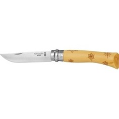 Нож складной Opinel №7 VRI Nature-Snow (снежинки) (нержавеющая сталь, рукоять самшит, длина клинка 8 см)
