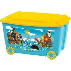 Ящик для игрушек Бытпласт на колесах 580х390х335 мм с аппликацией (голубой) (431380902)
