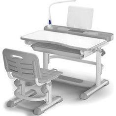 Комплект мебели (столик + стульчик) Mealux BD-04 XL Teddy WG+Led gray с лампой столешница белая/пластик серый