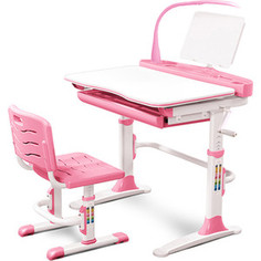 Комплект мебели (столик + стульчик + лампа) Mealux EVO-19 PN столешница белая/пластик розовый