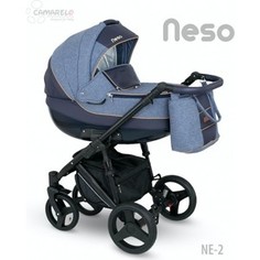 Коляска 2 в 1 Camarelo NESO NE-2 т. синяя эко кожа-голубой лен