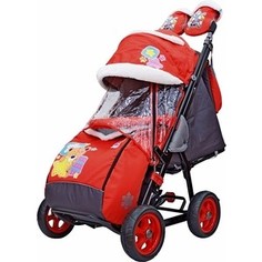 Санки коляска GALAXY SNOW City-1 Мишка со звездой на красном на больших колёсах Ева+сумка+варежки