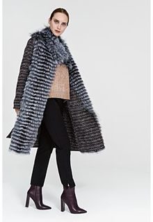 Комбинированное пальто из меха чернобурки и трикотажа Fellicci