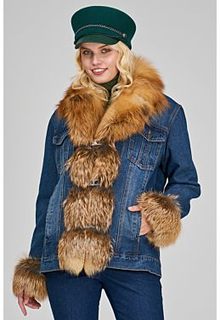 Джинсовая куртка с подкладкой из овчины и отделкой мехом лисы Fellicci