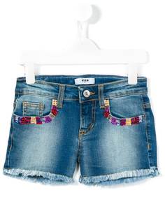 Msgm Kids джинсовые шорты с декорированными карманами