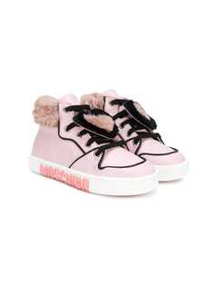 Moschino Kids furry heart sneakers