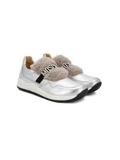 Moschino Kids fur embellished sneakers