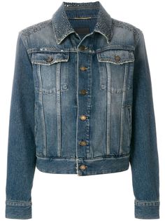 Saint Laurent джинсовая куртка на пуговицах с декором из стразов