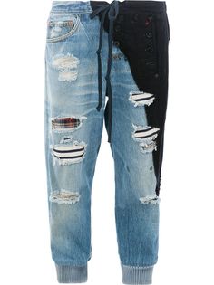 Greg Lauren укороченные брюки из микса тканей