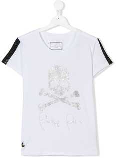 Philipp Plein Junior футболка с черепом и костями с заклепками