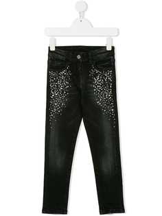 Monnalisa джинсы с выцветшим эффектом с украшением из кристаллов