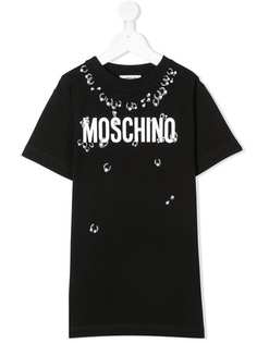 Moschino Kids платье-футболка с логотипом и отделкой кольцами