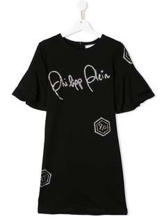 Philipp Plein Junior платье с логотипом с кристаллами