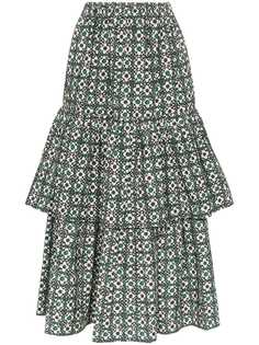 Golden Goose Deluxe Brand Miranda floral check tiered midi skirt