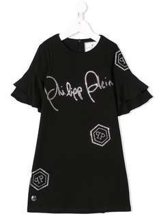 Philipp Plein Junior платье с логотипом с кристаллами