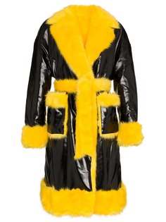 Charms fluffy and patent belted jacket