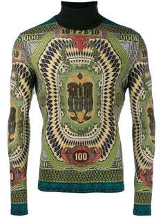Jean Paul Gaultier Vintage свитер с высоким воротником и декором в виде 100-долларовой купюры 1994 года выпуска