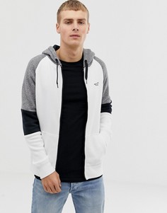 Худи в стиле колор блок на молнии с логотипом Hollister - Белый