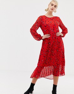 Платье миди с абстрактным леопардовым принтом Selected Femme - Красный