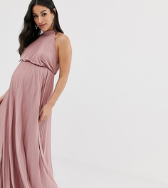 Плиссированное платье макси с высоким воротом ASOS DESIGN Maternity - Розовый