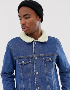 Синяя джинсовая куртка с подкладкой из искусственного меха Pull&Bear - Синий