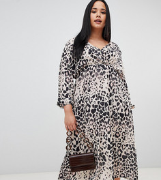 Платье миди со звериным принтом и запахом Boohoo Plus - Мульти