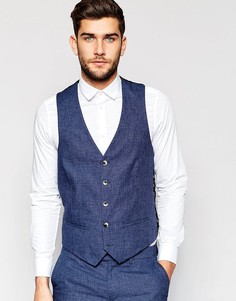 Синий льняной узкий жилет River Island - Темно-синий