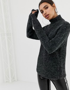 Темно-серый джемпер с высоким воротником и пышными рукавами Na-kd - Серый