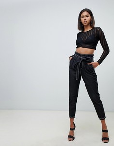 Черные брюки с контрастной строчкой и поясом Missguided - Черный