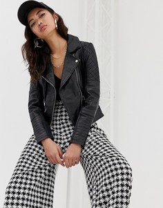 Черная кожаная байкерская куртка River Island - Черный