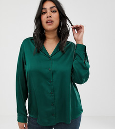 Свободная атласная рубашка с длинными рукавами ASOS DESIGN Curve - Зеленый