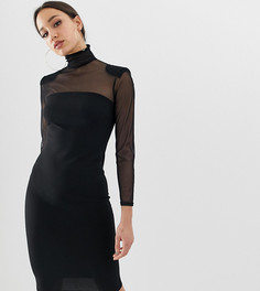 Черное облегающее платье с сетчатыми рукавами John Zack Tall - Черный